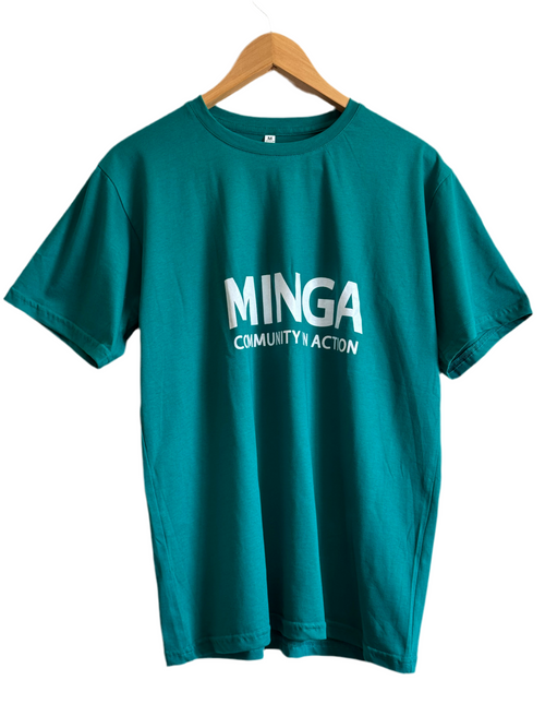 MINGA T-Shirt - Community in Action Green Short Sleeve Round Neck Tee for Casual Wear
